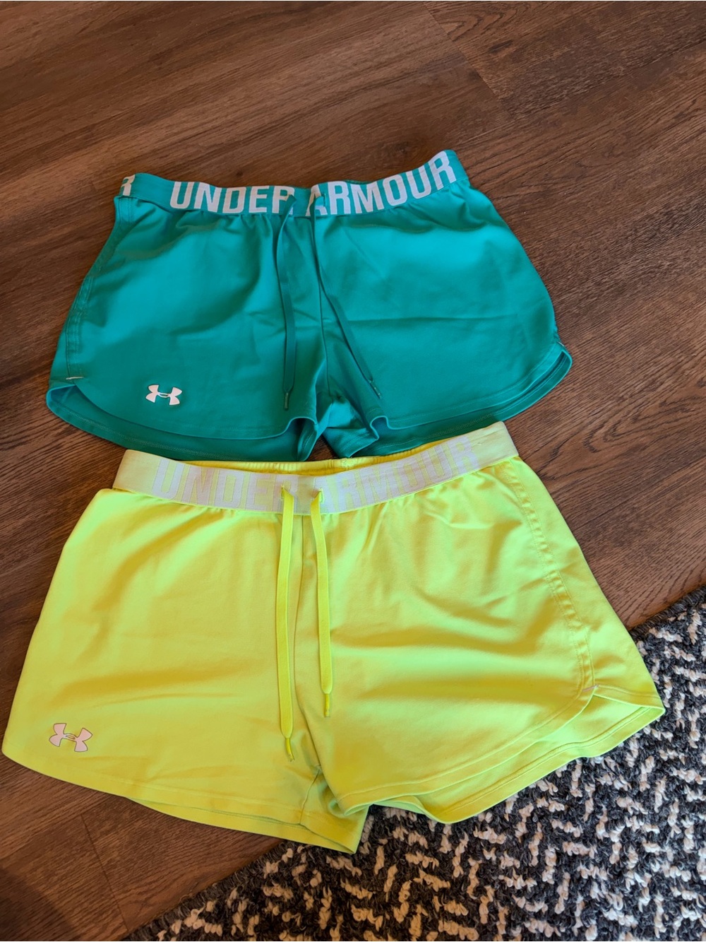Under Armour Women's Athletic Shorts - Teal and Neon Yellow